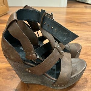 All Saints olive green wedges, size 9
